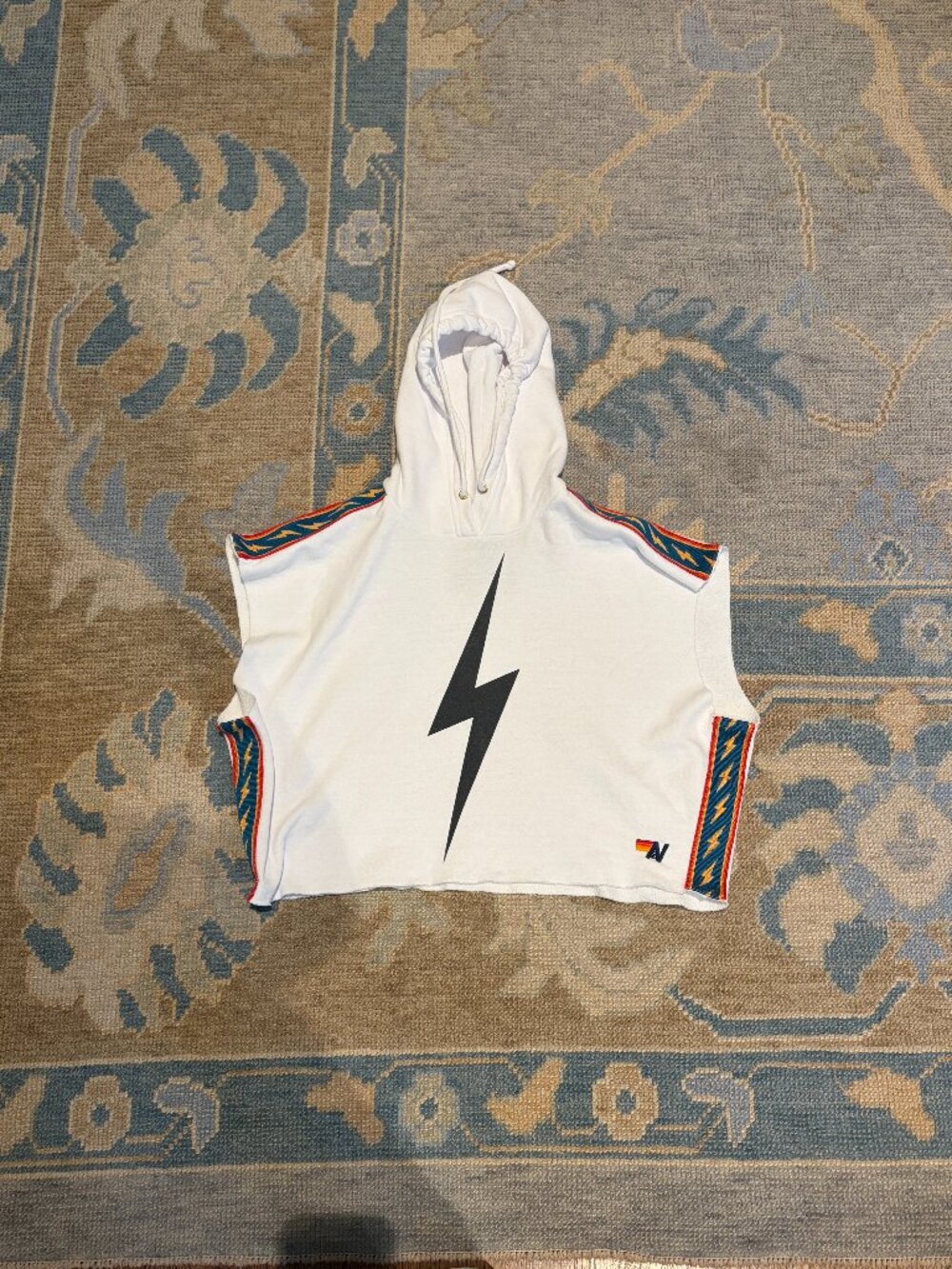 Aviator Nation White Lightning Pullover Hoodie Vest- Small